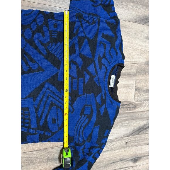 Vintage Domani Blue & Black Abstract Pattern Sweater Grandpa Academia Made In US - Picture 3 of 7